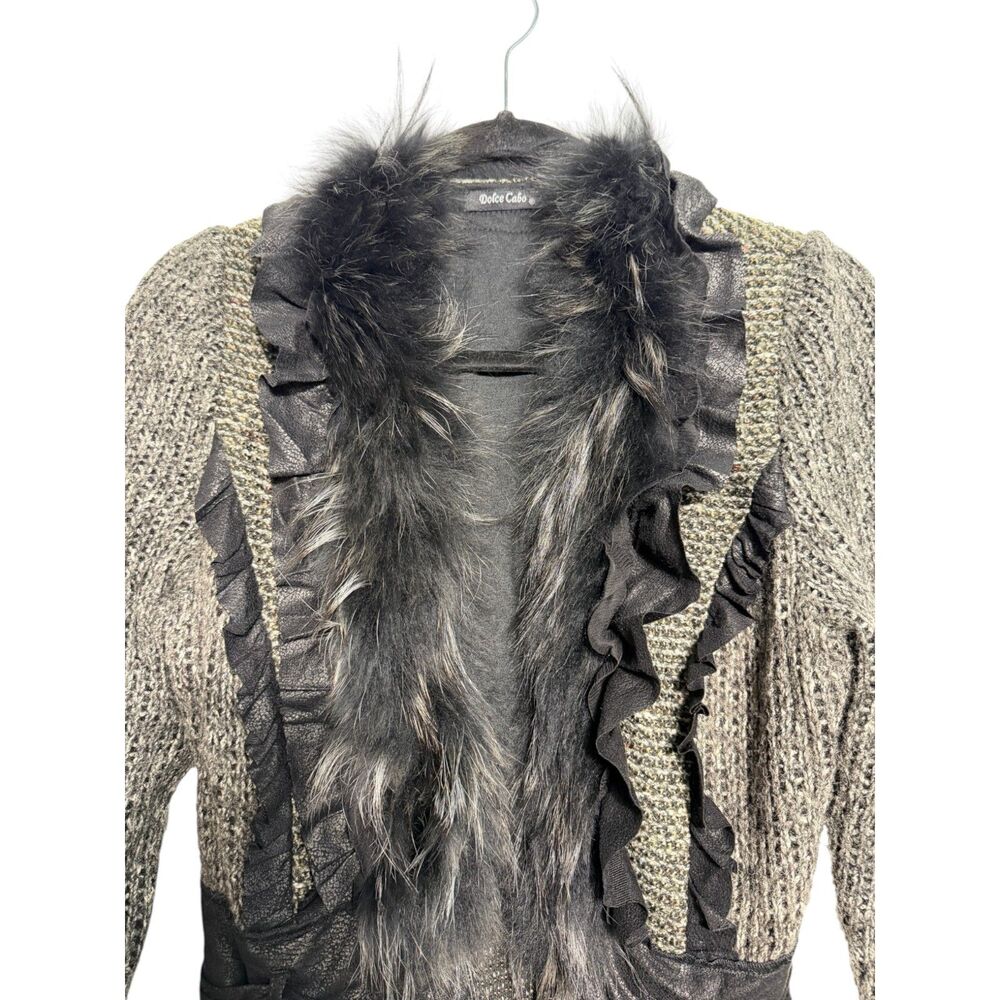 Dolce Cabo Boucle Cardigan Sweater Racoon Fur Witchy Grunge Goth Punk Medium - Picture 6 of 7